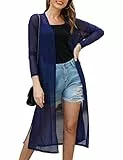 Gyabnw Bikini Cover Up Damen Chiffon Lang Badeanzug für Damen Sommer Pareos Offene Front Jacke Beachwear Strickjacke Cardigan Leicht Sommerjacke Bolero Elegant Sexy Outwear Strandkleid, Navy Blau S