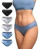 DANISH ENDURANCE Damen Slip aus Bio-Baumwolle, 6 Pack, Schwarz, Unterhose Bikini-Schnitt (Mehrfarbig (2X Schwarz, 2X Grau, 2X Blau), Large)
