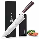 PAUDIN Küchenmesser, Kochmesser 25 cm, Profi Messer Scharfes Chefmesser, Edelstahl Fleischmesser mit Pakkaholz Griff, Kochmesser profi Messer aus Hochwertiger Carbonstahl, Geschenke für Männer