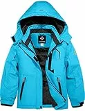 GEMYSE Mädchen Skijacke Wasserdichte Winterjacke Mit Warmer Fütterung Winddichter Schneeanzug Warm mit Kapuze für Outdoor(Hellblau,128-134)
