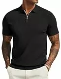COOFANDY Poloshirt Herren Kurzarm Sommer Einfarbig Polo Shirts für Herren Strick Reißverschluss Polohemd Golf Shirts Schwarz XL