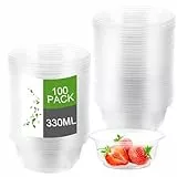 LDXDRU 100 Stück Dessertgläser Plastik Rund 330ML Plastikschüsseln, Mehrweg Dessertbecher Plastik Dessertschalen Mini Desserttasse Plastikschüsseln für Salate, Desserts, Eiscreme, Snacks
