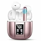 Bluetooth Kopfhörer, Kopfhörer Kabellos 5.3, , IP7 Wasserdicht In-ear Ohrhörer mit Mikrofon, 48H Immersiver Deep Bass Earbud, Digitale LED-Anzeige Headset(Roségold)