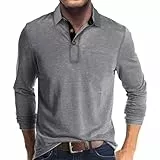 Generisch Polo Shirts Für Herren Langarm Einfarbig Poloshirt Mit Button-down-Kragen Hemden Mode Henley Oberteile Sweatshirts Camisas De Cuello para Hombre(Grey, XXXXL)