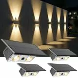 Auting 4er-Pack Solarlampen für Außen Up and Down, IP65 Wasserdicht Solar Wandleuchte Aussen mit 3 Lichtfarben Warmweiß Kaltweiß RGB, Kabellose LED Leuchten für Garten, Terrasse, Zaun, Hof, Pool