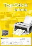 TopStick 8736 Universal Etiketten, 100 Blatt, 64,6 x 33,8 mm, 24 pro A4 Bogen, 2400 Stück, selbstklebend, bedruckbar, matt, blanko Papier Klebeetiketten Aufkleber, weiß