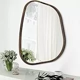 HLFMVWE Asymmetrischer Spiegel, unregelmäßiger, ovaler Wandspiegel, moderner Holzrahmen, einzigartige Form, Wandmontage, künstlerischer Spiegel, dekorativ für Wohnzimmer, Schlafzimmer, Badezimmer