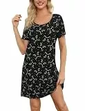 ENJOYNIGHT Nachthemd Damen Sommer Baumwolle Schlafshirt Printed Kurzarm Sleepshirt T-Shirt Schlafhemd Frauen Nachtwäsche Nachtkleid(X-Large,Schwarze Katze)