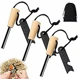 Feuerstahl - Feuerstein, 3 Stück Feuerstarter mit Handmade Griff, Survival Feuerstein Set Magnesium Feuerstarter, Feuereisen Starker Funkenflug für Camping, Outdoor, Survival, Wandern