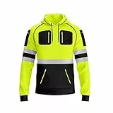trending babz Herren-Kapuzenpullover mit reflektierendem Band, 3 Reißverschlusstaschen, kontrastierendes Sweatshirt, Arbeitskleidung, Kapuzenpullover, Größe S-2XL, Gelb / Schwarz 2, XL