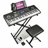 RockJam RJ761-SK Keyboard Piano Set mit 61 Tasten, Sustain-Pedal, Touchscreen, Ständer, gepolstertem Hocker, Kopfhörern und Unterricht
