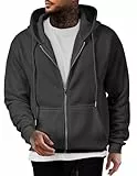 JMIERR Herren Hoodie mit Reißverschluss Einfarbig Kapuzenpullover Sweatshirt Baumwolle mit Taschen,Carbongrau L