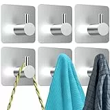 KIKISML 6 Stück Handtuchhalter Ohne Bohren, Kleiderhaken Handtuchhaken Selbstklebend, Edelstahl Badezimmer Handtuchhalter, Wasserfeste Klebehaken für Küche und Bad (Silber)