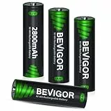 BEVIGOR AA wiederaufladbare Batterien, 4er-Pack 2800mAh AA NI-MH-Batterien mit hoher Kapazität, vorgeladen