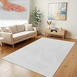 TT Home Wohnzimmer Teppich Hochflor Langflor Kunstfell Weich Modern Unifarben Flauschig, Farbe:Weiß, Größe:200x280 cm