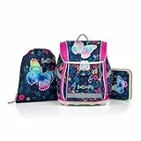OXY BAG Schulranzen Set PREMIUM LIGHT – Leichter 3-teiliges Set, ergonomisch, 27L, Reflektoren, mit Etui & Sportbeutel, ideal für Kinder (1.–3. Klasse), 8kg Traglast, Schmetterling
