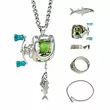 Mini-Angelrollen-Halskette – 3-in-1-Baitcaster-Anhänger mit drehbarem Griff, beweglicher Schnurführung und Schlüsselanhänger-Clip, Metalllegierung, Schmuck für Angler, Männer, Vater, Freund, Geschenke