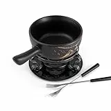Swissmar F66901 Gruyère Fondue Set 9-teiliges, Keramik/Edelstahl, 2.65L, Fondue-Set für Fleisch, Käse und Schokolade, für 4 Personen, Geschenkset, Schwarz