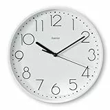 Hama Wanduhr Salina (ohne Tickgeräusche, Quarzuhr geräuscharm, Ø 22cm, große Ziffern, analoge Uhr, mit Stunden-, Minuten- und Sekundenzeiger, Glas Abdeckung, inkl. Batterie) weiß