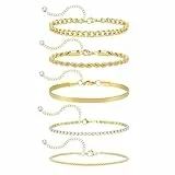 Emibele Gold Armbänder für Frauen, 14K Gold plattiert Armband Schmuck-Sets, einstellbare Armreifen Stack-Set für Frauen, Edelstahl zierliche Golden-Armbänder als Geschenk