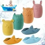 HOTUT Badewannenspielzeug, 7 Stück Silikon Badewannen Spielzeug, Badespielzeug BPA-Free Wasserspielzeug Baby, Süße Bade Spritztiere, Badetiere für Babys und Kleinkinder