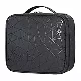 Kosmetiktasche Make-Up Taschen Reise Professional Schminktasche Tragbare Artist Box Organizer Wasserdicht Kulturbeutel mit Bürstenschlitze und Verstellbaren Trennwänden, Schwarz