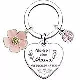 Orzech Schlüsselanhänger für Mama - Glück ist eine Mama wie dich zu haben | Herzform mit Blume & Kristallanhänger | Ideale Aufmerksamkeit für Muttertag, Geburtstag & mehr