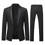 YOUTHUP Anzug Herren Anzug Slim Fit 2 Teilig Anzüge Schalkragen Herrenanzug für Hochzeit Business, Schwarz, S