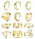 JeryWe 12PCS Offene Ringe Set für Damen Frauen Midi Verstellbare Fingerringe Silber Knöchel Ringe Set Niedliche Minimalistisch Klobig Stapelringe (Gold)