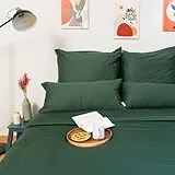 Wolkenfeld Satin Bettwäsche 135x200 Mako-Satin Baumwolle - Grun Bettwäsche-Set - 1x Bettbezug 135 x 200 + 1x Kissenbezug 80x80 - Alina