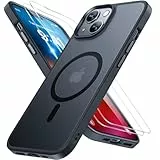 Miracase Magnetisch für iPhone 15 Plus Hülle für Magsafe[mit 2 Schutzglas] Militärschutz Stoßfest Kratzfest Anti-Fingerabdruck Samtige Haptik Dünn Handyhülle für iPhone 15 Plus 6,7 Zoll, Schwarz