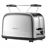 Steinborg Edelstahl Toaster mit Brötchenaufsatz | Toaster 2 Scheiben | Doppelschlitz Toaster | 7 Stufen | 4 Funktionen| Toastautomat | Krümelschublade