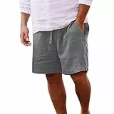 Yageshark Shorts Herren Sommer aus Leinen Leichte Luftige Einfarbige Lockere Passform Freizeit Kurze Hose(Grau,M)
