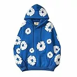 Generisch Hoodie für Herren Damen, Unisex Kapuzenpullover Kapuzen Pullover Mode Blumen Motiv Kapuzenpulli Oversize Langarm Hoody Sweatshirt Y2K Hip Hop Streetwear Pullis Hoodies Blau S