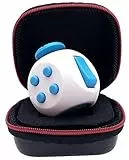 PILPOC theFube Fidget Cube - Deluxe Authentic Fidget Toys for Adults & Kids - Premium Protective Case, Stress Cube, Anxiety Toys, ADHD, OCD, Autism. Quiet Sides & Fidget Clicker Toy (White & Blue)