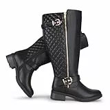 Chicblooms Damen-Reitstiefel mit extra breiter Wade, kniehoch, Retro-Doppelschnalle, schicker Stil, Herbststiefel, Schwarz PU, EU 38