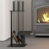 Kingson 4-teiliges Kaminbesteck-Set Bürste, Schaufel, Schürhaken und Ständer 16x16x45cm Holzbrenner-Zubehör Stilvolles Kamin-Set
