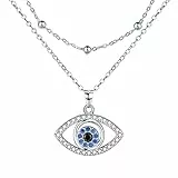 Lydreewam Nazar Auge Kette für Damen 925 Sterling Silber Böse Blick Doppel Layered Halskette mit Kugeln und Zirkonia Valentinstag Muttertag Geburtstag Geschenk, verstellbar 40+5cm