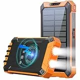 GOODaaa Wireless Solar Power Bank 26800mAh mit 6 Ausgängen und 4 Eingängen, 15W Schnellladung Solarladegerät mit integrierter Taschenlampe und Karabinerhaken für Camping und Outdoor