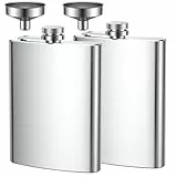 2 pcs Flachmann Edelstahl, Flachmann Set aus Edelstahl, Aus 304 Edelstahl, für Whiskey, Rum, Wodka, Geeignet für Wandern und Party(8 oz. 220ml), Silber