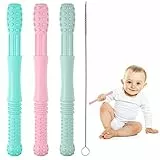 Beißröhrchen, Silikon Beissring Baby, BPA-frei, Zahnungshilfe, Greifling, Beißring, Unisex (3 Pack, mit 3 Reinigungsbürsten)