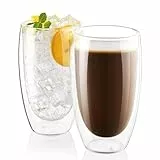Keyoung 4 Stück Doppelwandige Kaffeegläser 450ML, Latte Macchiato Gläser Schwebeeffekt, Cappuccino Tassen aus Borosilikatglas, Thermogläser für Latte Tee jedes Getränk
