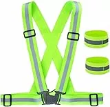 ZWOOS Reflektierende Einstellbar Warnweste und Reflektorbänder, Sicherheitsweste für Laufen, Joggen, Radfahren, Wandern, Motorrad Fahren (1 x Warnweste + 2 x Reflektorbänder)