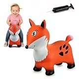 JAMARA 466006 Hüpftier Fuchs HoppyDoo - Spielzeug für Kinder, Hüpftier Baby Indoor Outdoor, Geschenk für Kinder, Aufblasbar, Gartenspielzeug, Pflegeleicht, BPA frei, mit Pumpe