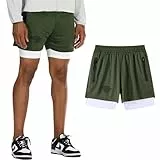 DLSMDOUS Herren 2 in 1 Laufsport Shorts Sportliche Trainings Shorts Schnell Trocknende, Atmungsaktive Gymnastikhose mit Reißverschlusstaschen Armee grün M