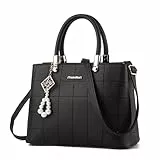 BestoU Handtaschen Damen Schwarz Leder groß Damen Schultertasche Frauen Umhängetasche (Schwarz)