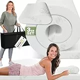 ELONEO Schlaf Topper Reise-Set 3 teilig: Visko-Matratzenauflage, Visko-Kopfkissen, hochwertige Transporttasche, 100% Visco, weiß, Visco-Topper: B 90 x L 200
