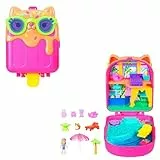 Polly Pocket Puppe und Spielset, Eiskätzchen-Schatulle, Reisespielzeug mit 1 Minipuppe, Hündchen und passendem Zubehör, JCB17