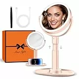 B Beauty Planet Beleuchteter Makeup Spiegel 30X Vergrößerungsspiegel mit 3 Farblicht, dimmbare LED & höhenverstellbar - Kosmetikspiegel 2-seitig für Badezimmer - Geschenk für Frauen Rosa
