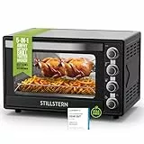 Stillstern Minibackofen mit Umluft 60L (DE Version) Pizza Ø40, CYCLONE PRO+ Antihaftbeschichtung, Auftauen, 2h Timer, Camping Mini Backofen Umluft Pizzaofen Mini Ofen klein Hähnchengrill mit Drehspieß